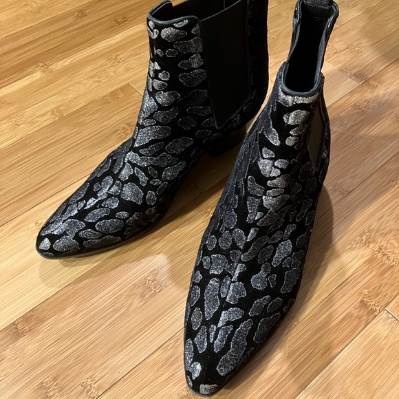 Saint Laurent Black and Metallic Silver Heeled Ankle Boots 9.5 39.5 - Picture 1 of 9